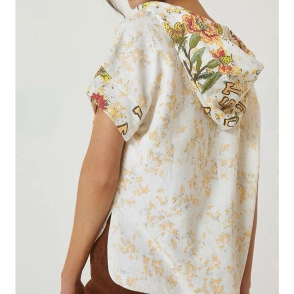 Daily Practice Hoodie Womens XS White Short Sleeve Embroidered Floral Pullover - Picture 2 of 11